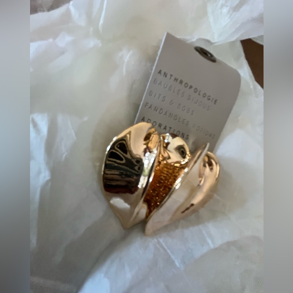 NWT Anthropologie 14KT Gold Plated Leaf Drop Earrings Gold - Picture 5 of 11